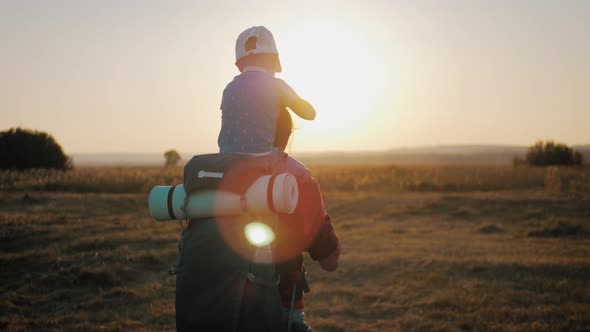 Mother with Little Boy Hiking Adventure with Child on Family Trip