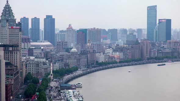Huangpu River with Shanghai Boats at Bund in China Timelapse