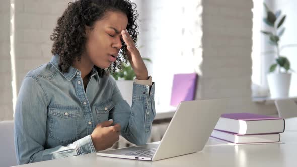 Loss Frustrated Creative African Girl Working on Laptop