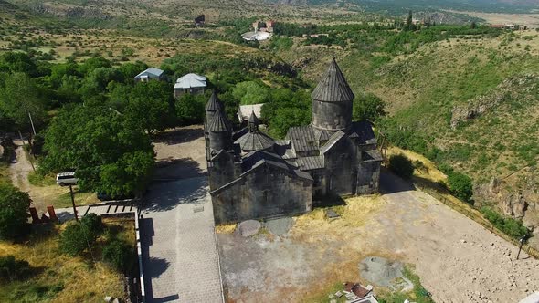 Aerial view antique church in Armenia.