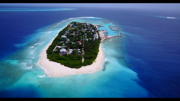 Aerial above seascape of tranquil sea view beach wildlife by transparent sea and white sandy backgro