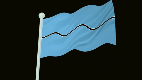 Botswana Flag Flying Wavy Animated Black Background