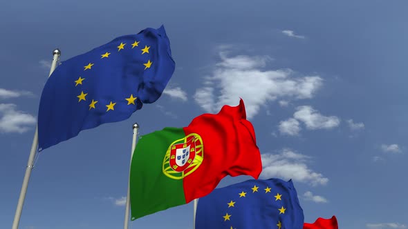Many Flags of Portugal and the EU