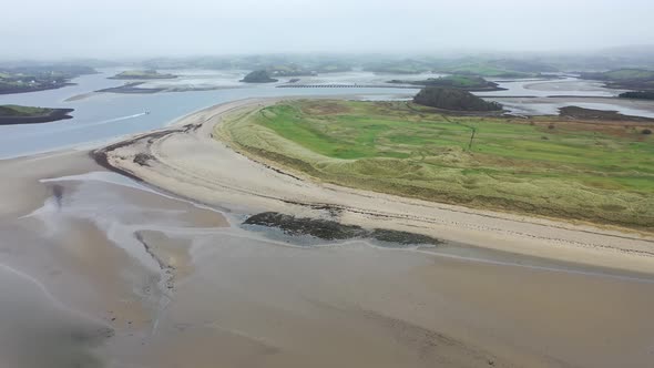 Aerial View of Rossnowlagh Beach in County Donegal Ireland with the Donegal Town Waterbus in the