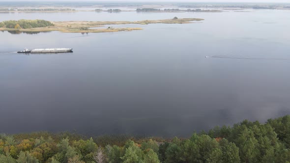 Beautiful Aerial View of the River Dnipro. Ukraine, Slow Motion