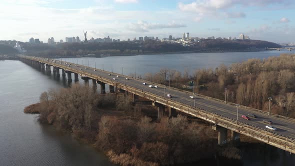 City Traffic on the Bridge in the Kiev City