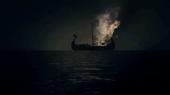 Drakkar Viking Boat in Flames as part of a Traditional Viking Funeral