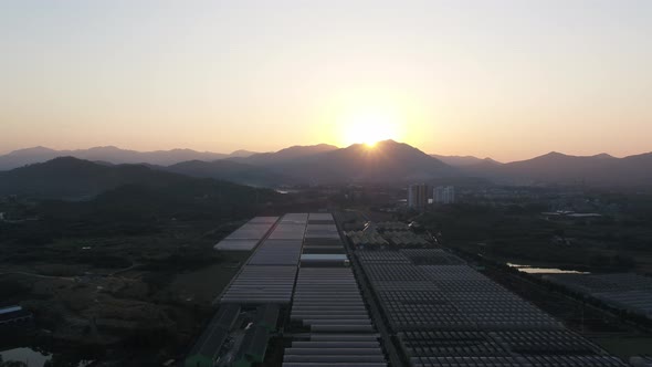 Greenhouse with Mountain village in mountain