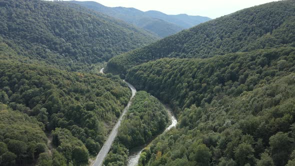 Aerial View of the Carpathian Mountains in Autumn. Ukraine