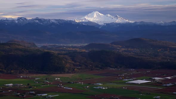 Snowy Caps of Mount Baker Stratovolcano, Washington, Aerial View Vancouver Area