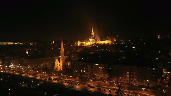 Night Aerial View Budapest City