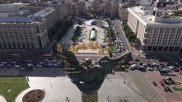 Kyiv. Ukraine: Independence Square, Maidan. Aerial View, Slow Motion