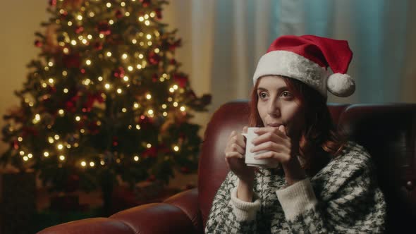 girl with cup in Christmas mood