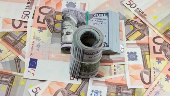 Rotating Hundred Dollar And Euro Banknotes 10