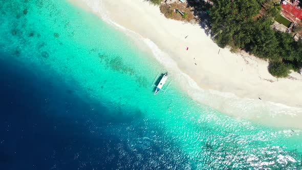 Aerial flying over landscape of paradise sea view beach wildlife by blue sea and white sandy backgro