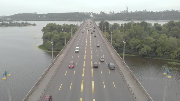 Paton Bridge Across the Dnipro River in Kyiv, Ukraine. Aerial View