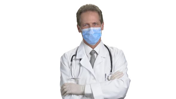 Front View Confident Mature Doctor in Mask