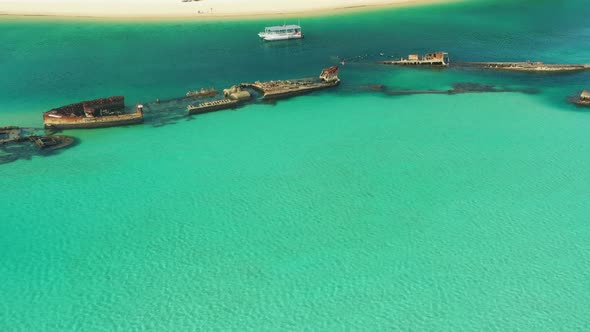 Divers heaven, Clear water dive site, Moreton Island Wrecks, Drone view, Queensalnd Australia.