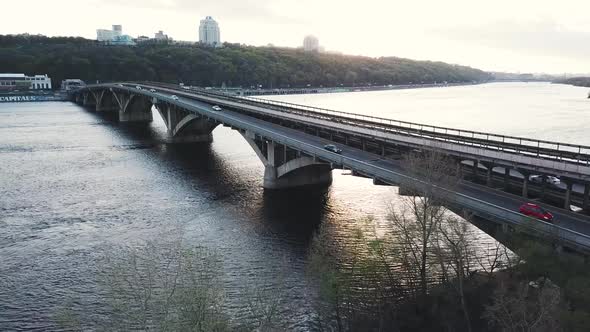 Aerial View of the Metro Bridge in Kiev Ukraine