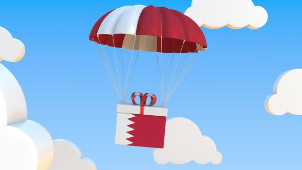 Box with National Flag of Bahrain Falls with a Parachute