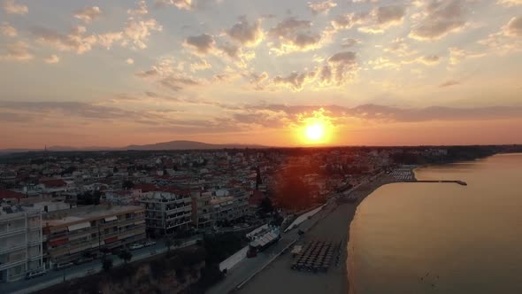 Coastal Resort Town at Sunrise. Nea Kallikratia, Greece