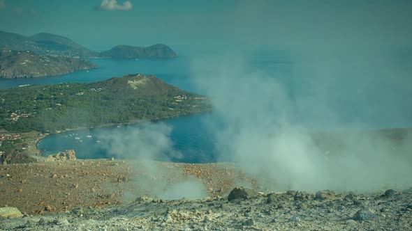 volcano sicily vulcano sulphure fumes active italy mountain island