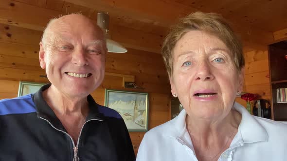 Happy Senior Couple Talking in Smartphone Video Message