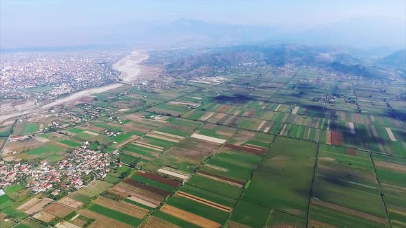 Shkoder aerial view , agriculture and fields
