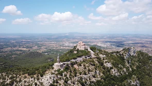 Aerial: The monastery of Saint Salvador in Mallorca, Spain