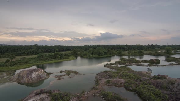 Timelapse sunset abandoned quarry 