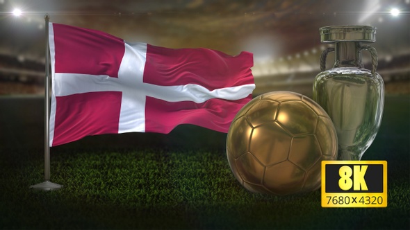 8K Denmark Flag with Football And Cup Background Loop