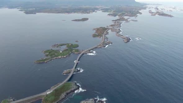 Aerial view of amazing Atlantic Ocean Road (Atlanterhavsvegen) in Norway