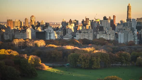 View from high above Upper West Side in Manhattan of Central Park and a beautiful day.