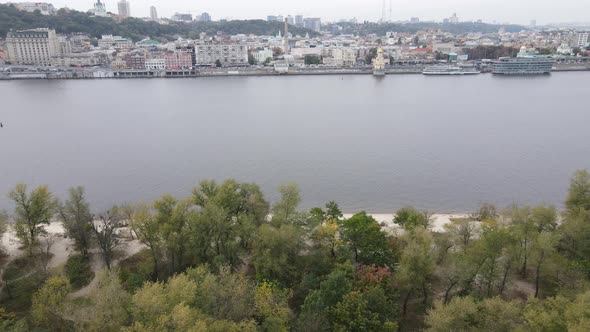 Dnipro River Near Kyiv City, Ukraine Aerial View. Dnieper, Kiev