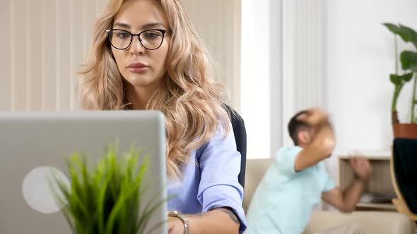 Conceptual Footage of Beautiful Freelancer Woman Working on the Laptop in Her House