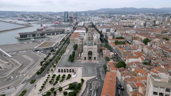 Aerial view of Marseille Cathedral (Cathedrale de la Major), France