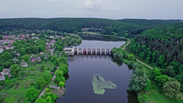 Aerial View Small Dam on the River