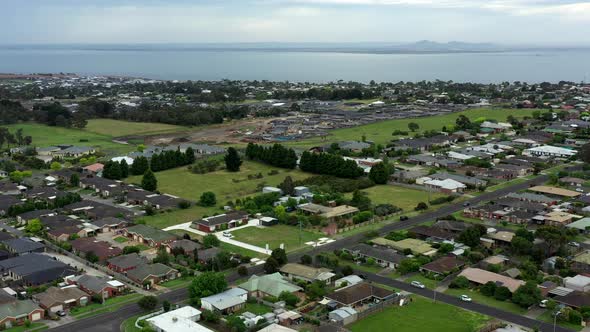 AERIAL Costal Town Of Drysdale, Australia With You Yang Mountain Ranges