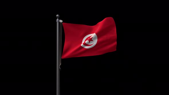 Tunisia Flag On Flagpole With Alpha Channel 4K