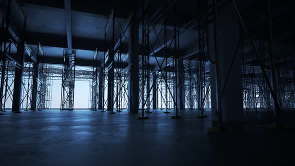 Reinforced concrete building construction site. The floor with scaffolding.