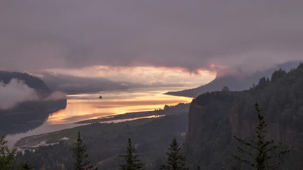 Time Lapse of A Beautiful Sunrise Early Morning in The Columbia River Gorge