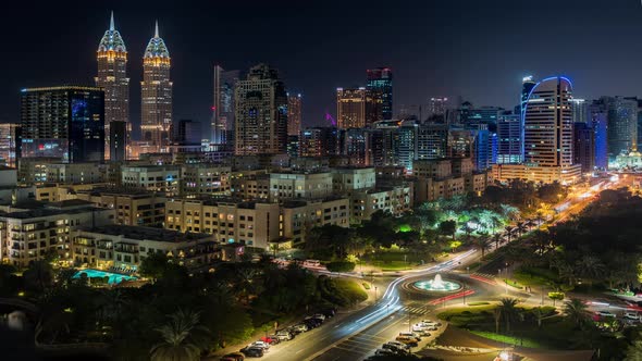 Day to Night Timelapse of Dubai Marina and Al Barsha from Greens Community