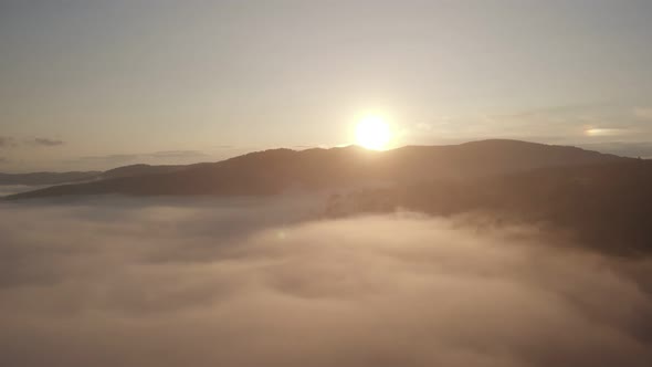 Aerial Top Drone View Above the Clouds and Sky in Wonderful Morning Sunrise Time