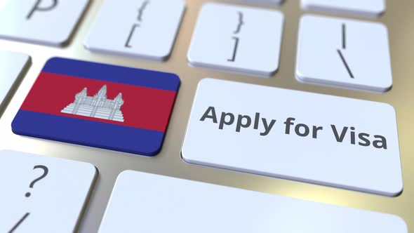APPLY FOR VISA Text and Flag of Cambodia on the Computer Keyboard