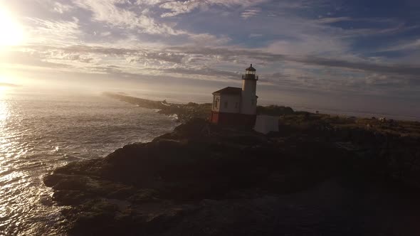 Aerial view of Coquille River Lighthouse in Bandon, Oregon