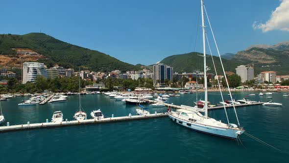 Pier with Yachts Off the Coast of Budva Montenegro