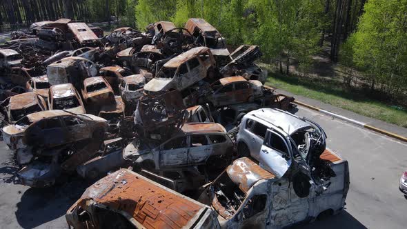 War in Ukraine a Dump of Shot and Burned Cars in the City of Irpen Near Kyiv