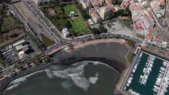 Aerial view of Playa de San Sebastian, La Gomera, Canary Islands, Spain