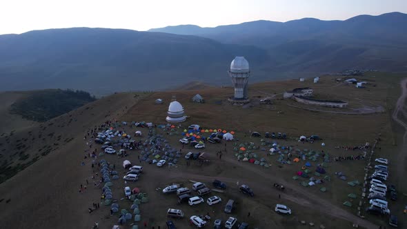 Two Large Telescope Domes at Sunset