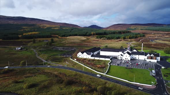 Distillery in Dalwhinnie Scotland Aerial